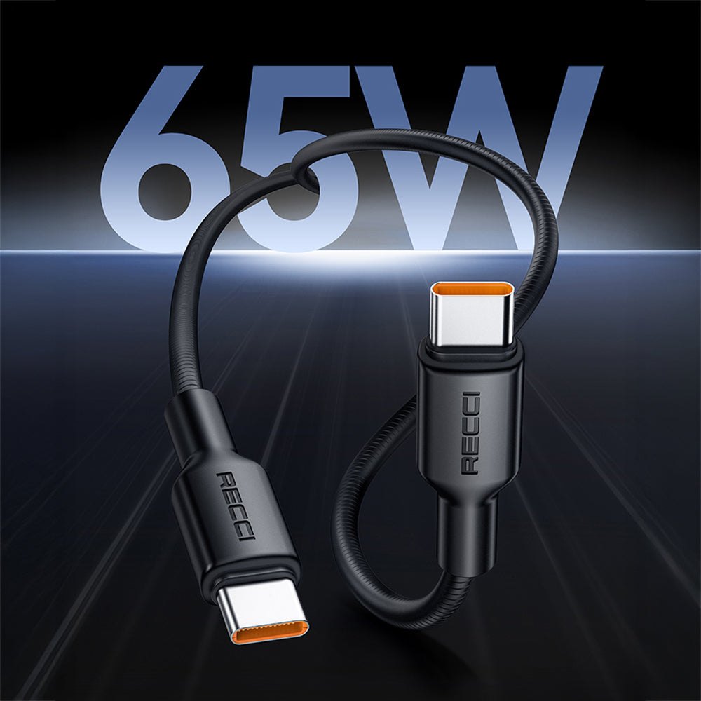 Recci RS46C USB-A to Type-C 2.4A Hızlı Şarj Özellikli Data ve Şarj Kablosu 100W 1.2M Siyah