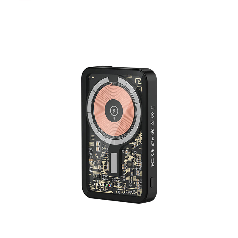 Recci W07 Şeffaf Tasarım Standlı 15W Magsafe Şarj Özellikli 20W PD Hızlı Şarj Powerbank 5000mAh Siyah