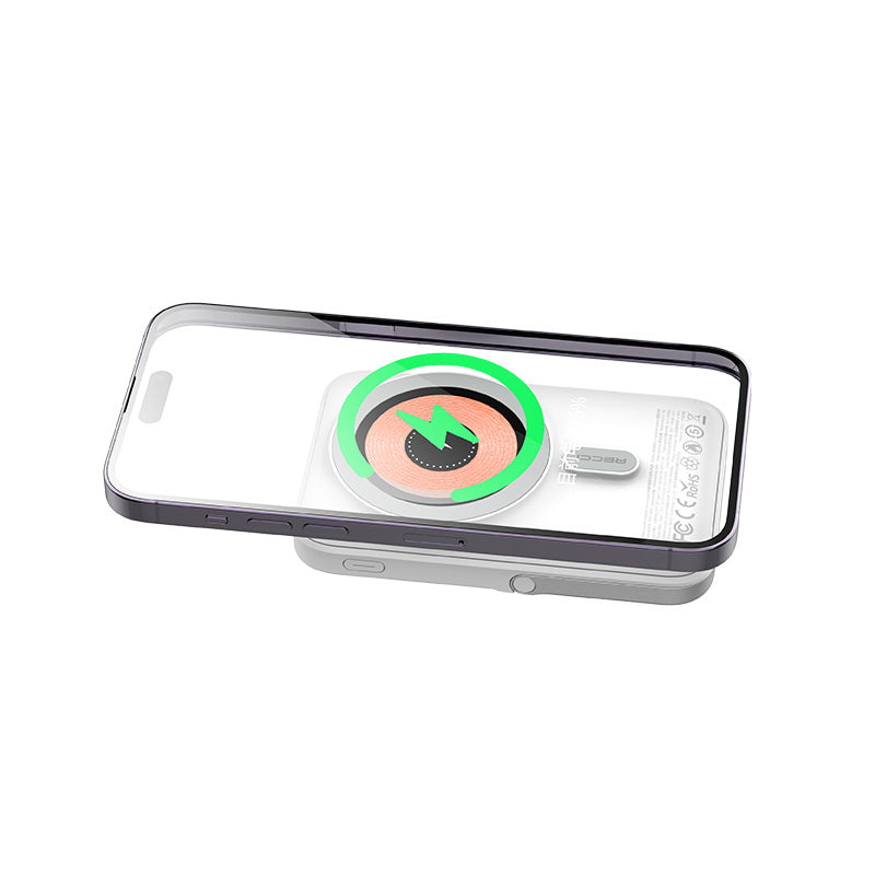 Recci W08 Metal Standlı 15W Magsafe Şarj Özellikli 20W PD Hızlı Şarj Powerbank 10000mAh Beyaz