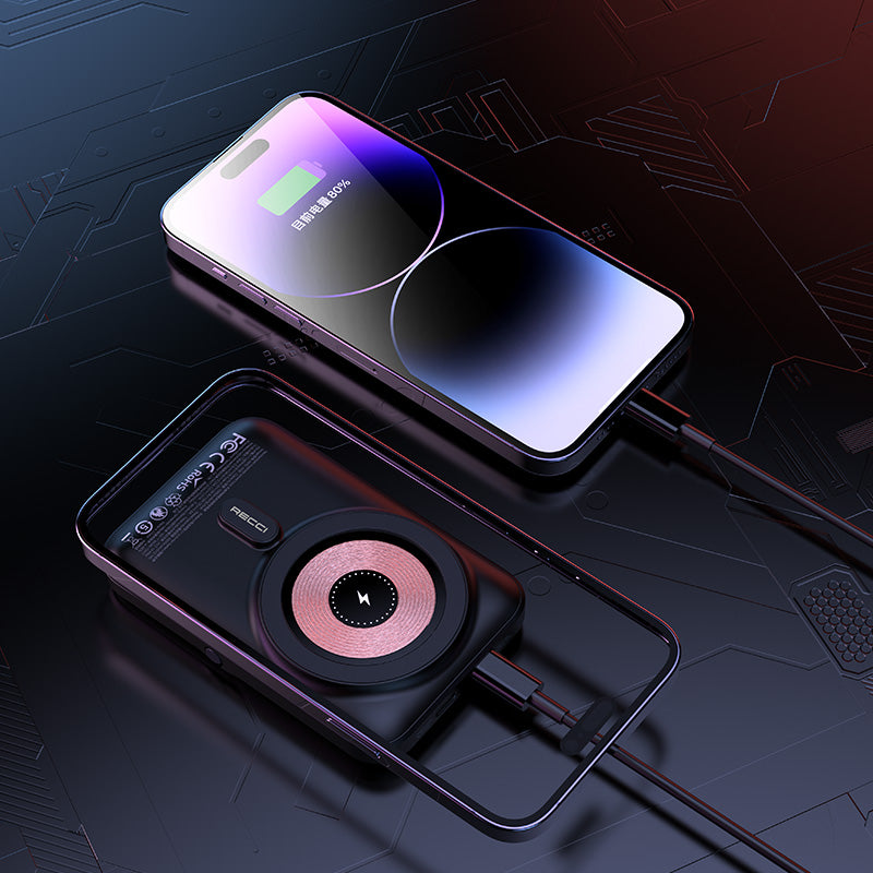 Recci W08 Metal Standlı 15W Magsafe Şarj Özellikli 20W PD Hızlı Şarj Powerbank 10000mAh Siyah