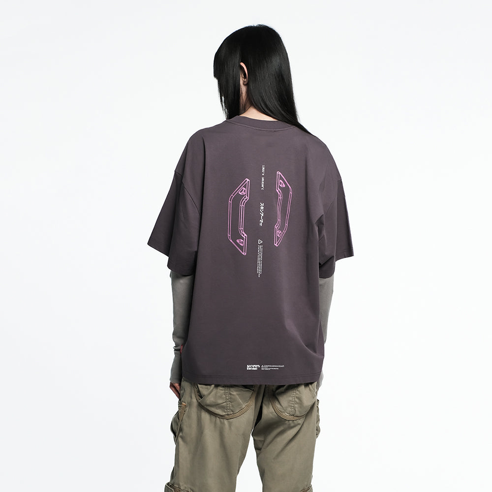 Skinarma Cypher Kısa Kollu Oversize Unisex Bisiklet Yaka Mor Tişört Medium