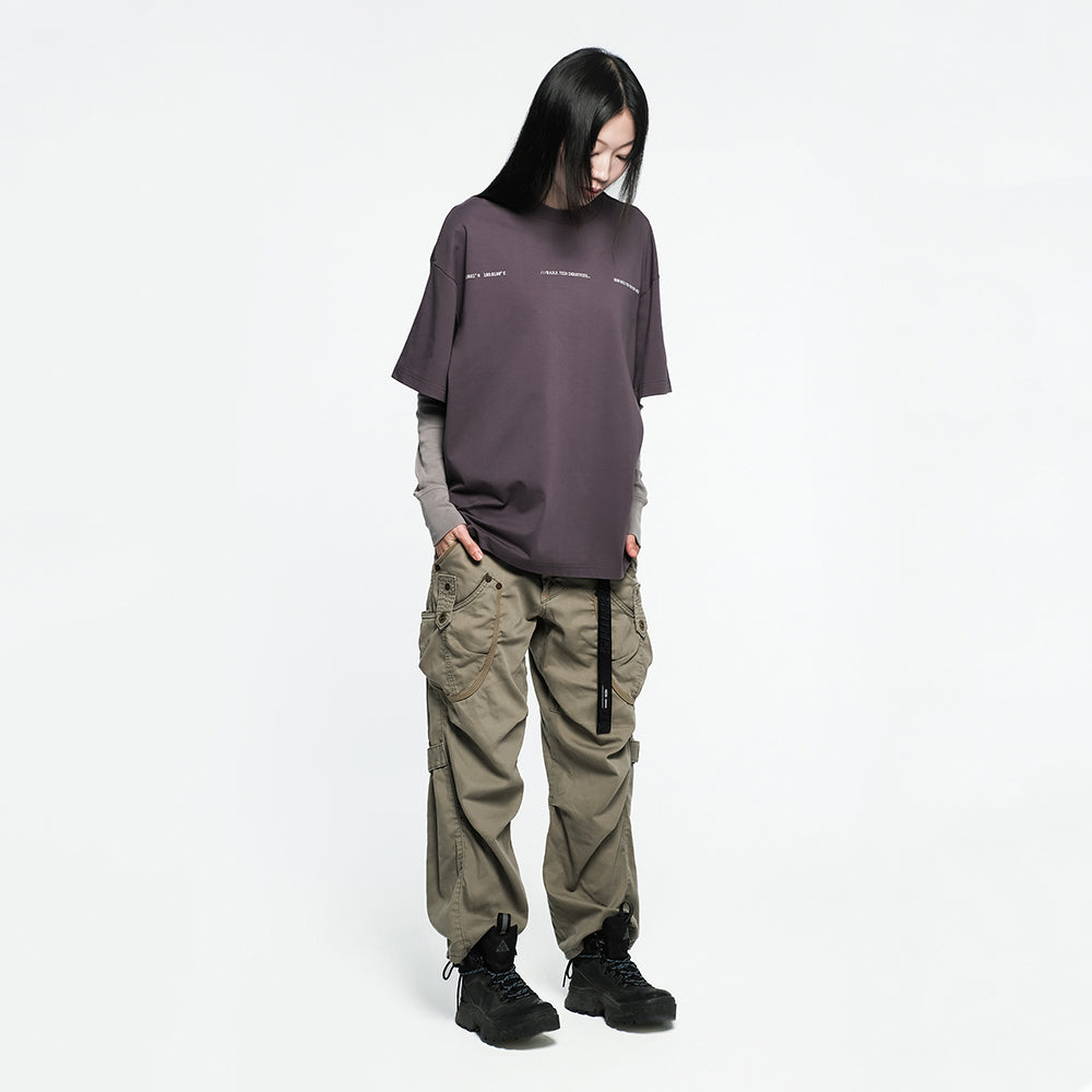 Skinarma Cypher Kısa Kollu Oversize Unisex Bisiklet Yaka Mor Tişört Large