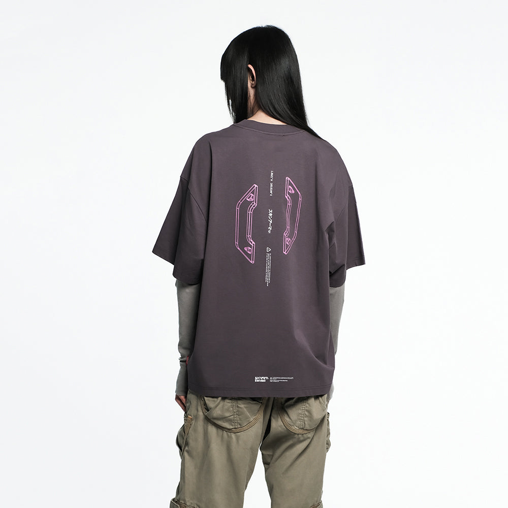 Skinarma Cypher Kısa Kollu Oversize Unisex Bisiklet Yaka Mor Tişört Large