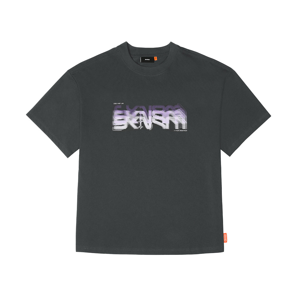 Skinarma Glitch Kısa Kollu Oversize Unisex Bisiklet Yaka Gri Tişört Large