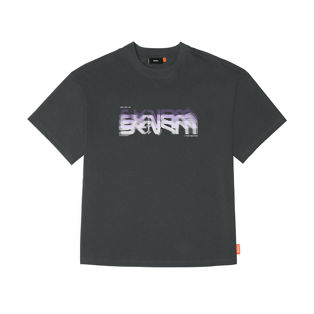 Skinarma Glitch Kısa Kollu Oversize Unisex Bisiklet Yaka Gri Tişört X Large
