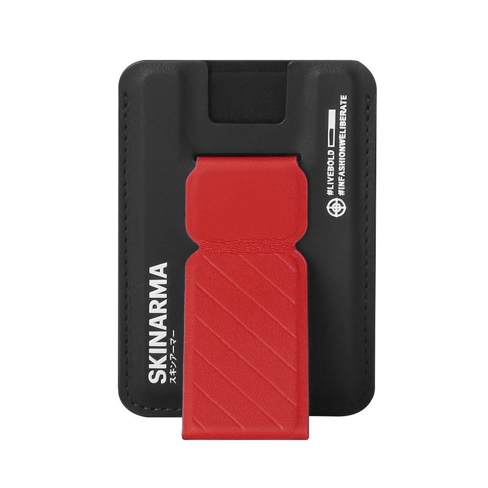 SkinArma Kado 2 Hazneli Magnetik Standlı Kartlık Siyah-Kırmızı