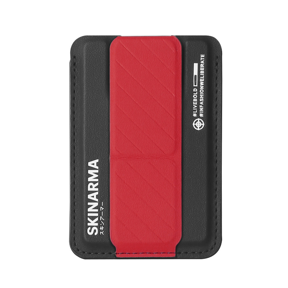 SkinArma Kado 2 Hazneli Magnetik Standlı Kartlık Siyah-Kırmızı