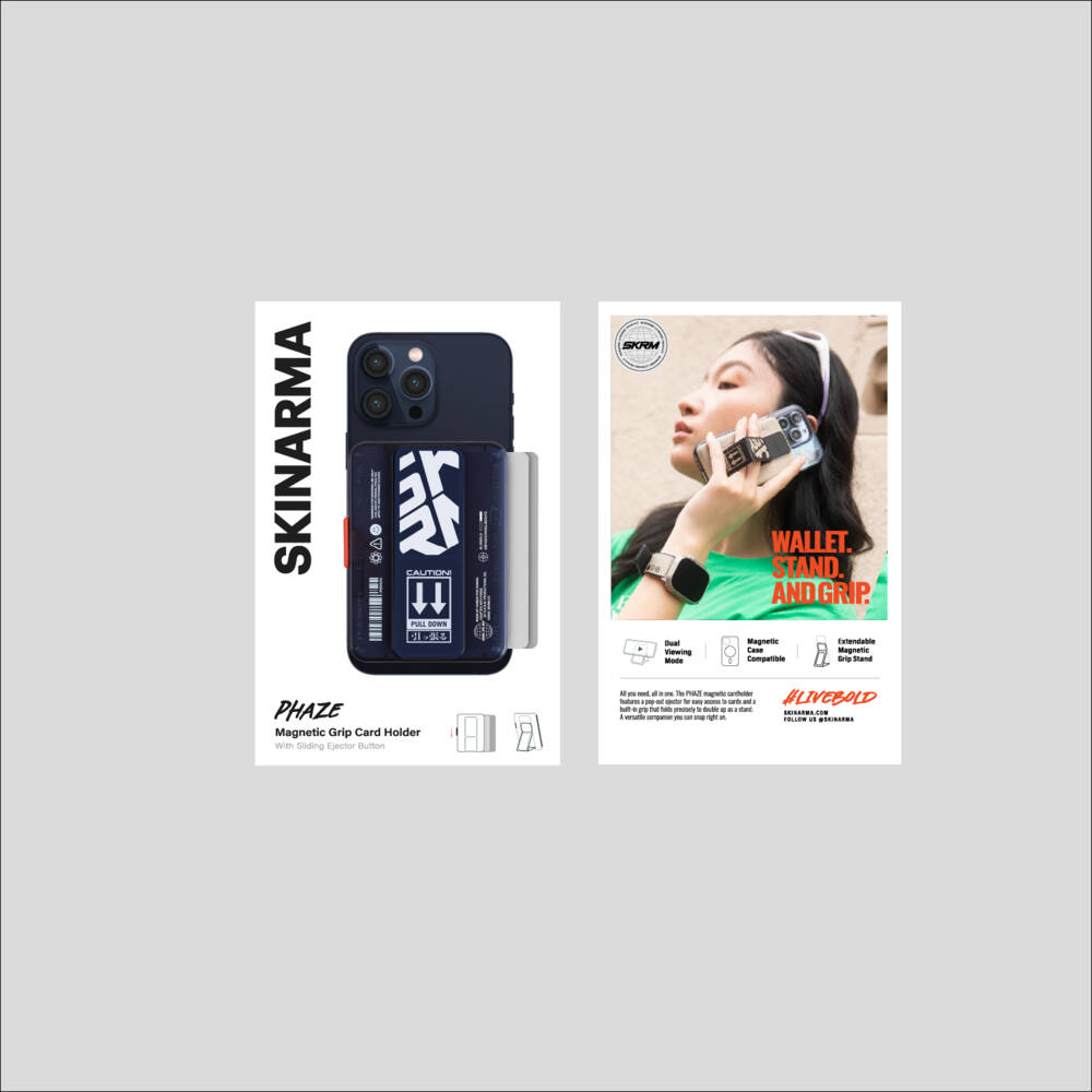 SkinArma Phaze Buton Tasarımlı 2 Hazneli Magnetik Standlı Kartlık Siyah