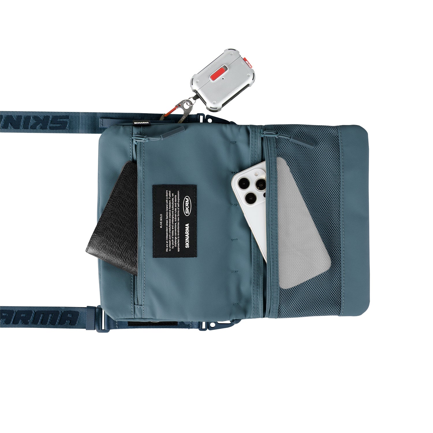 Skinarma Satchel Juno Desenli Naylon Scout Bilek Askı Kayışlı Aksesuar Çantası Mavi