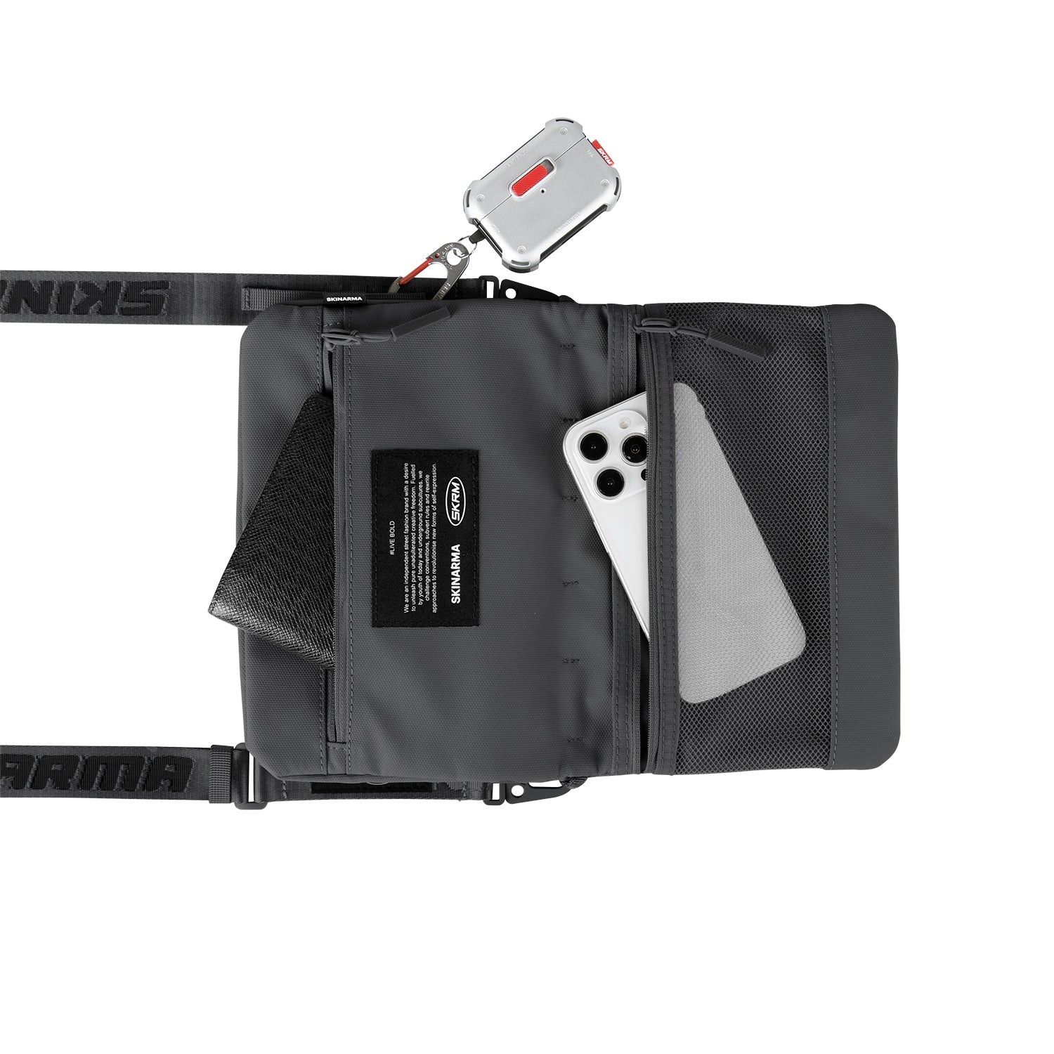 Skinarma Satchel Juno Desenli Naylon Scout Bilek Askı Kayışlı Aksesuar Çantası Gri