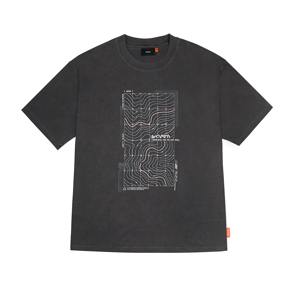 Skinarma Sonar Kısa Kollu Oversize Unisex Bisiklet Yaka Gri Tişört Medium