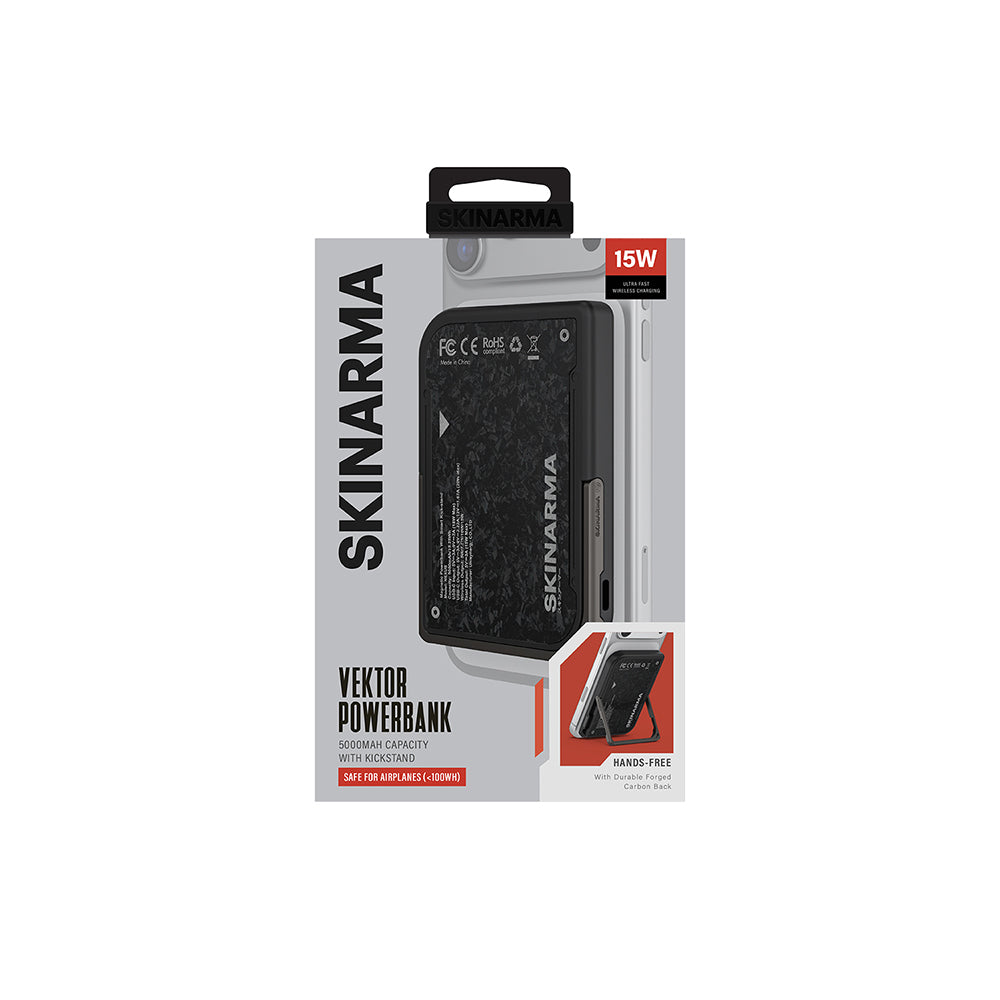 Skinarma Vektor Kablosuz ve PD Hızlı Şarj Özellikli Metal Standlı Taşınabilir Powerbank 15W 5000mAh Siyah
