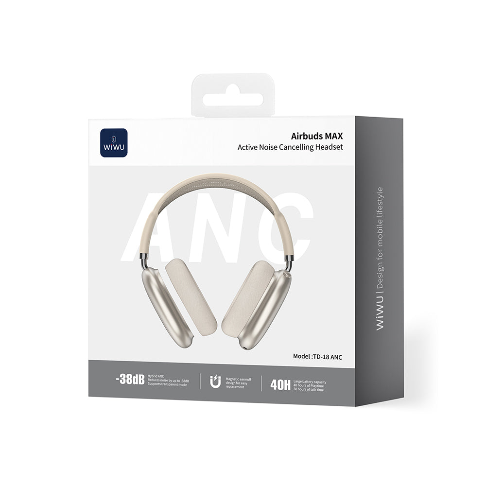 Wiwu Airbuds Max TD-18 ANC Aktif Gürültü Önleyicili Kulak Üstü Bluetooth Kulaklık v6.0 Gold