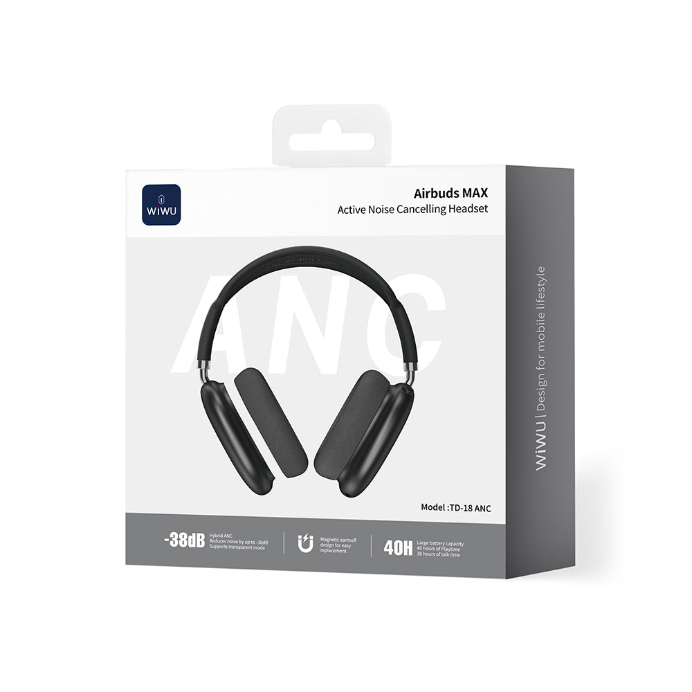 Wiwu Airbuds Max TD-18 ANC Aktif Gürültü Önleyicili Kulak Üstü Bluetooth Kulaklık v6.0 Siyah