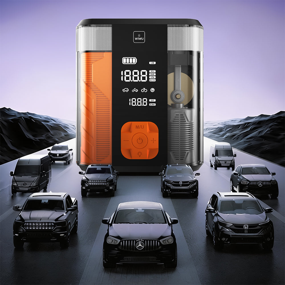 Wiwu CG201 4in1 Dijital LED Göstergeli Araç Akü Acil Durum Takviye Güç Kaynağı Powerbank 40W 8800mAh Siyah