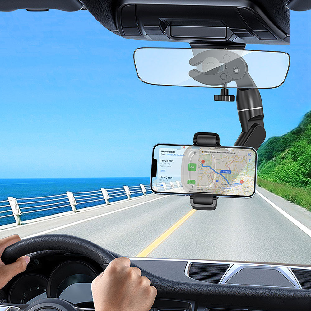 Wiwu CH039 Araç İçi Dikiz Aynası 360 Derece Dönebilen Oynar Başlıklı Telefon Tutucu Siyah