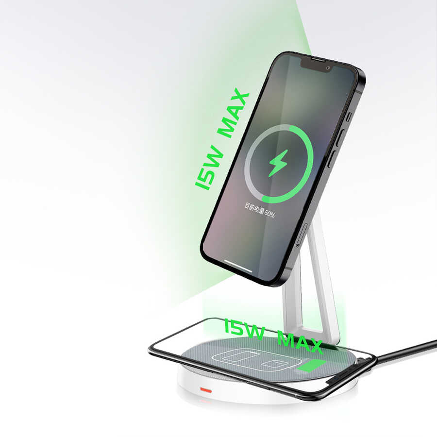 Wiwu M13 2 in 1 Standlı Kablosuz Şarj İstasyonu Gri