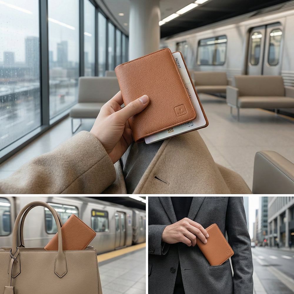 Wiwu Master Passport Wallet Pasaport RFID Özellikli Kart ve Sim Bölmeli PU Deri Cüzdan Kahverengi
