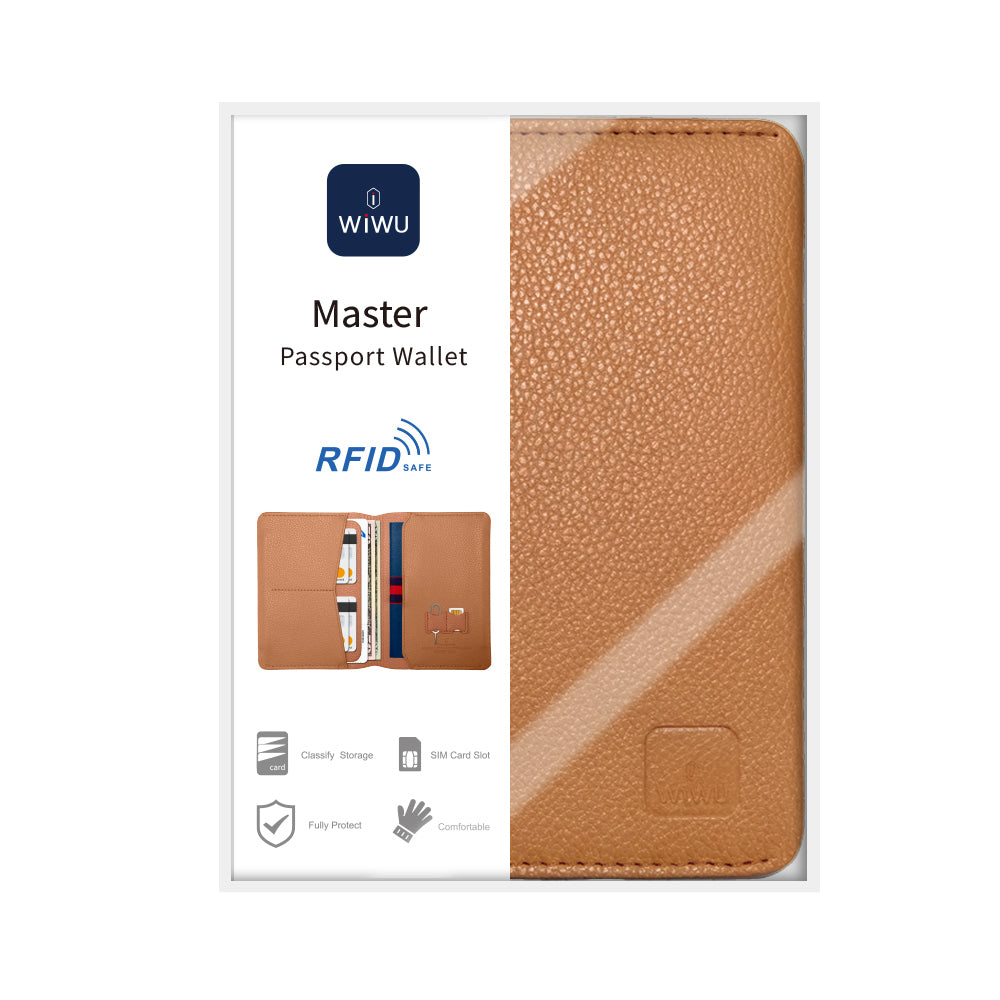 Wiwu Master Passport Wallet Pasaport RFID Özellikli Kart ve Sim Bölmeli PU Deri Cüzdan Kahverengi