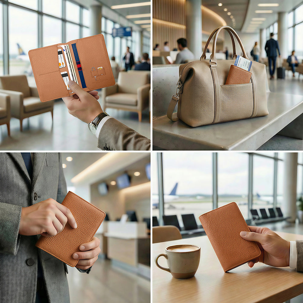 Wiwu Master Passport Wallet Pasaport RFID Özellikli Kart ve Sim Bölmeli PU Deri Cüzdan Kahverengi