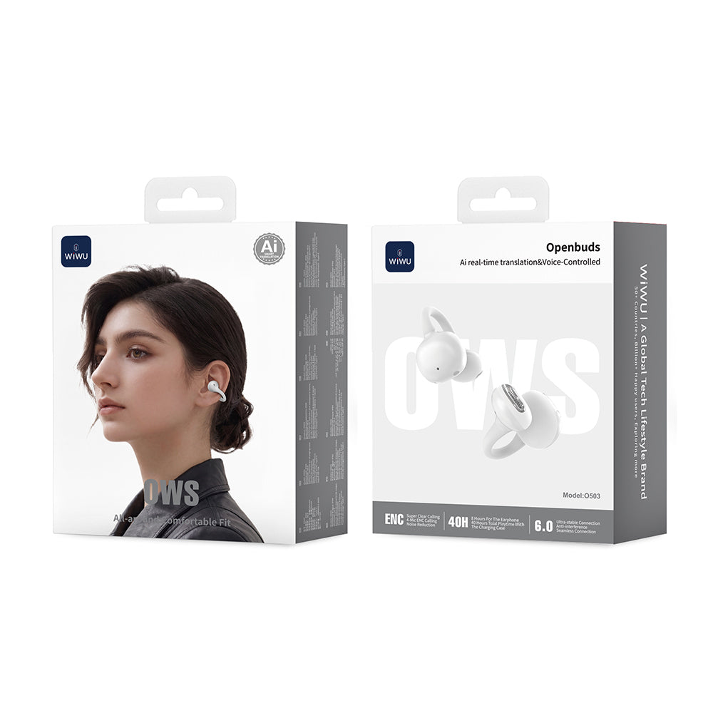 Wiwu O503 Openbuds Serisi Gerçek Zamanlı Ai Çeviri Özellikli ENC Teknolojili Bluetooth Kulak İçi Kulaklık v6.0 Beyaz