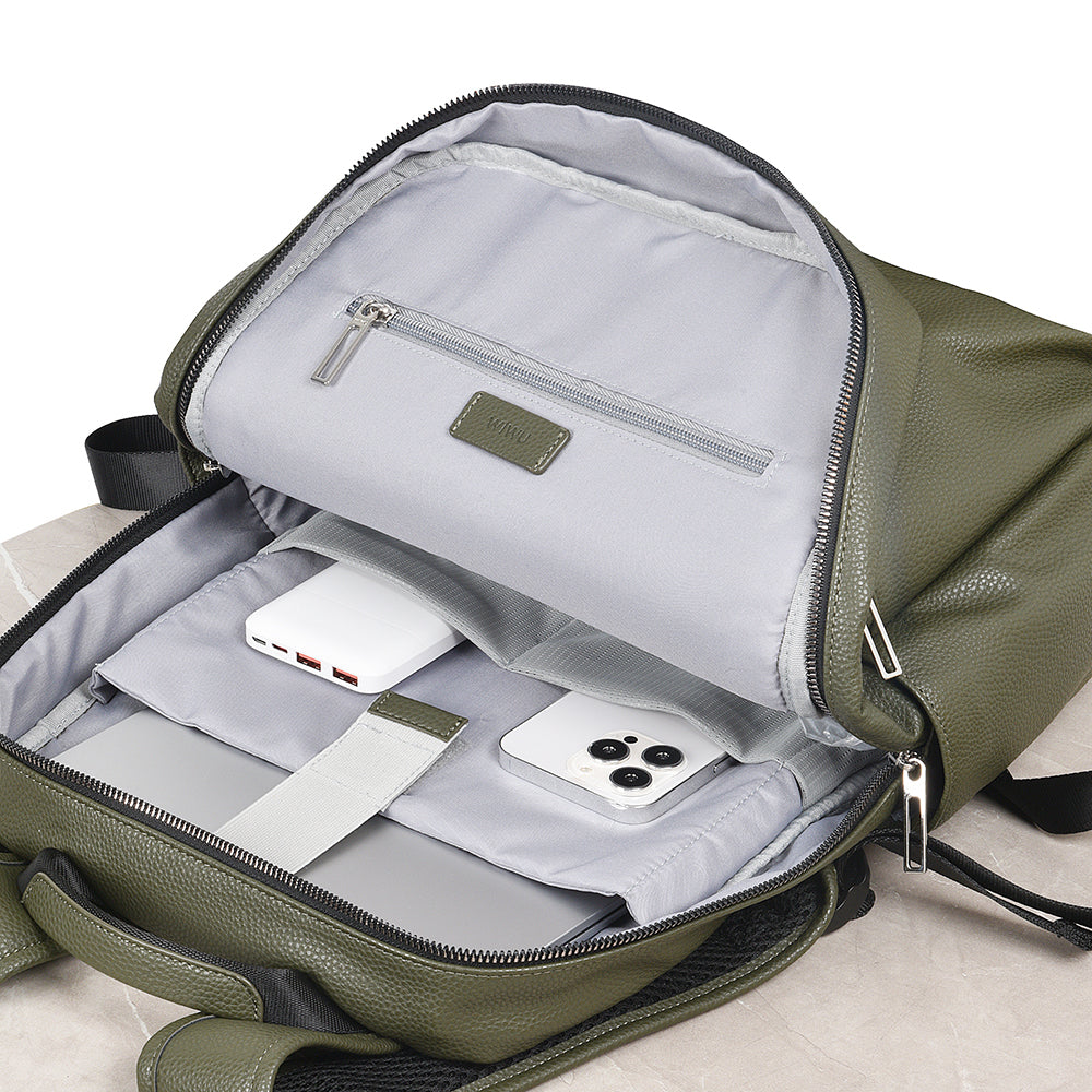 Wiwu Osun Serisi Metal Logolu PU Deri Laptop Sırt Çantası Siyah