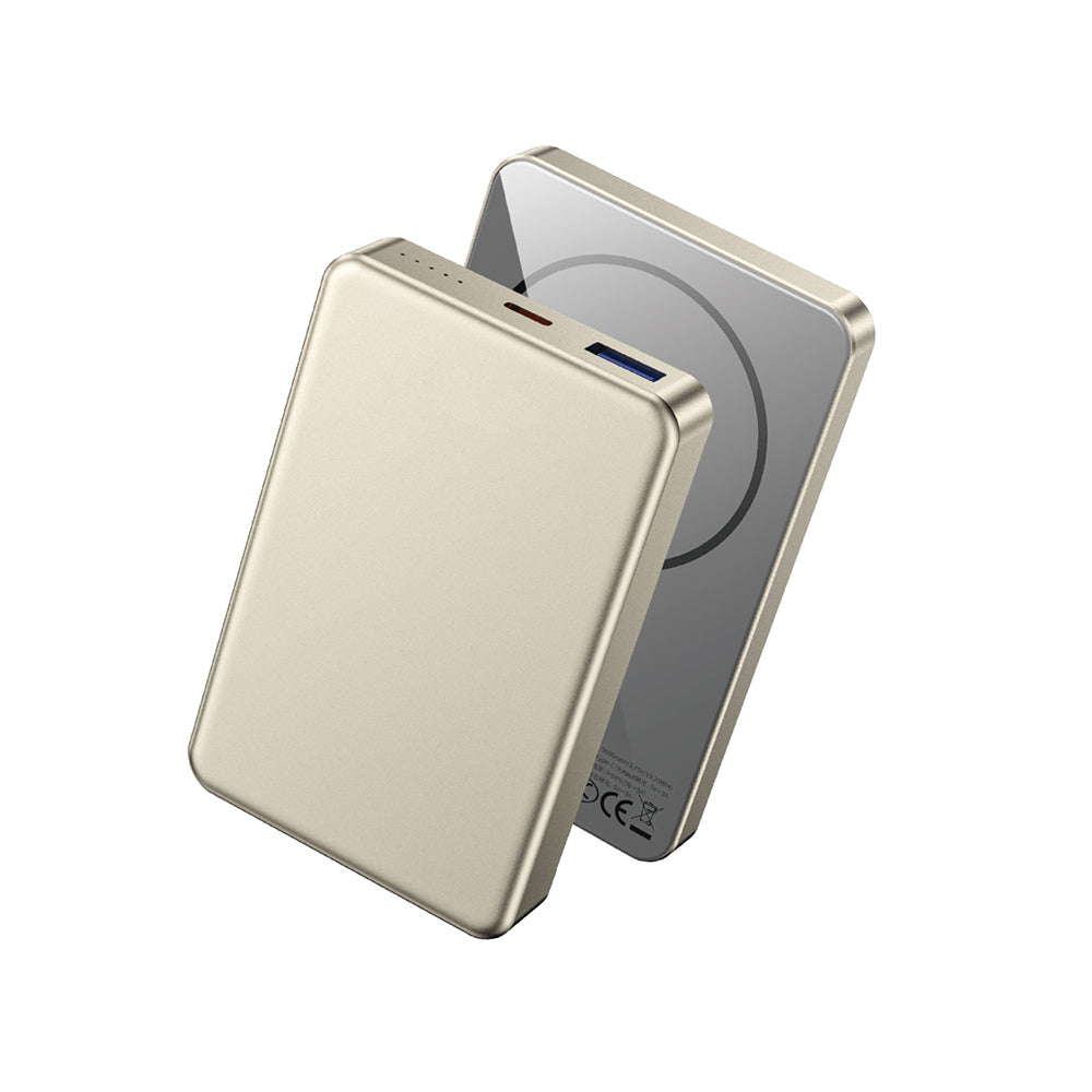 Wiwu P15-1 LED Işık Göstergeli Ultra İnce PD 20W Kablosuz Powerbank 10000mAh 15W Titanyum-Gold