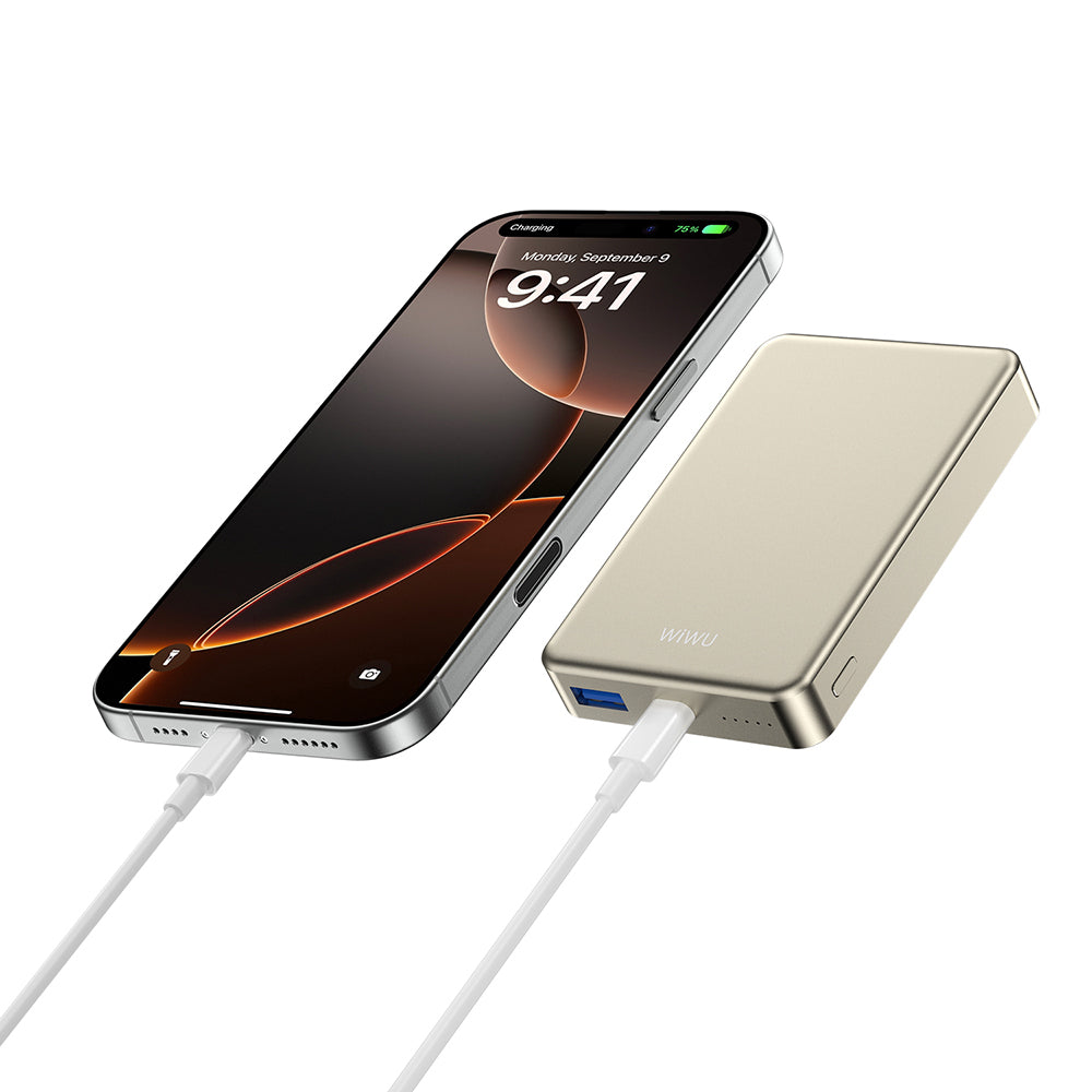 Wiwu P15-1 LED Işık Göstergeli Ultra İnce PD 20W Kablosuz Powerbank 10000mAh 15W Titanyum-Gold