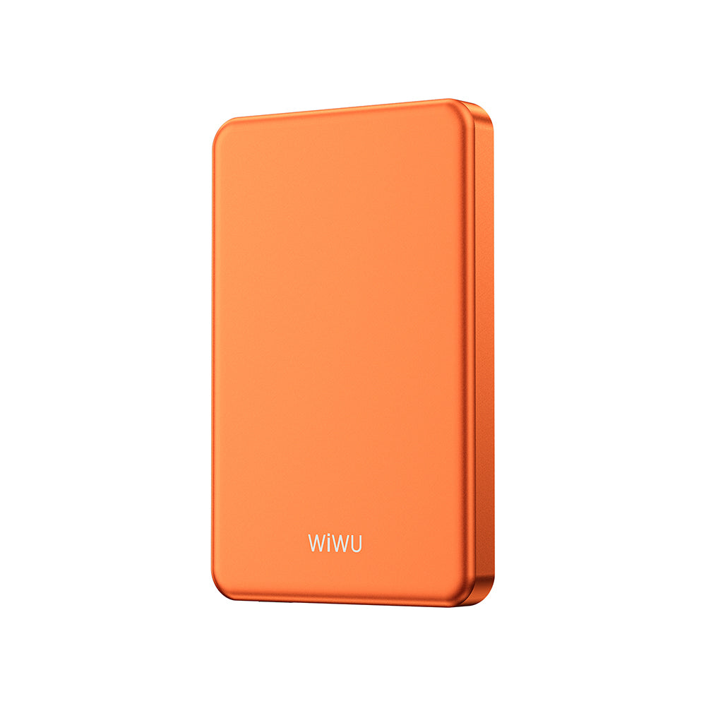 Wiwu P15 LED Işık Göstergeli Ultra İnce PD 20W Kablosuz Powerbank 5000mAh 15W Turuncu