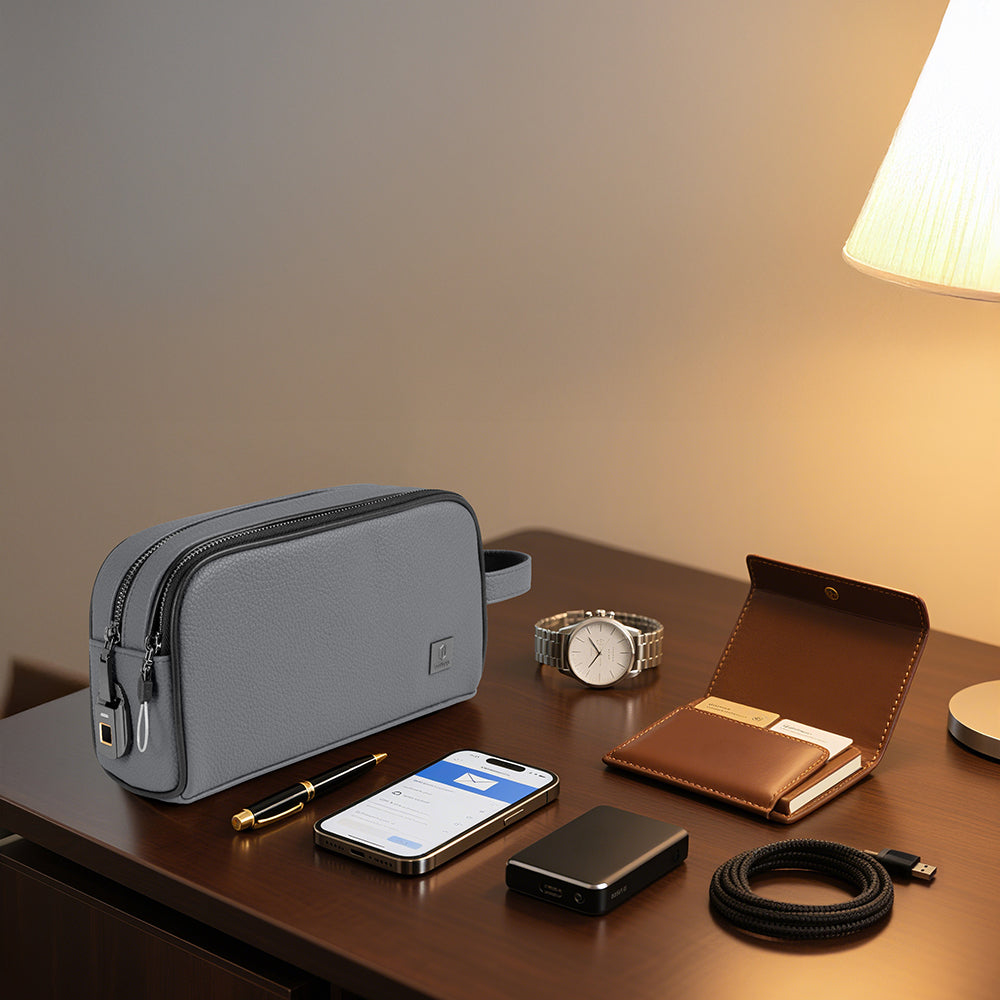 Wiwu Phantom Pro Serisi Parmak İzi Kilitli Çok Fonksiyonlu Taşınabilir Mobil Aksesuar Çantası Koyu Gri