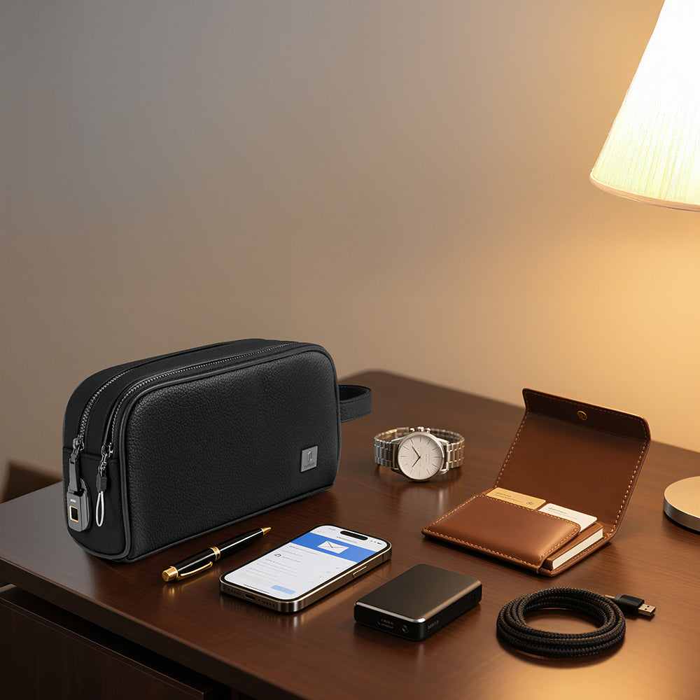 Wiwu Phantom Pro Serisi Parmak İzi Kilitli Çok Fonksiyonlu Taşınabilir Mobil Aksesuar Çantası Siyah