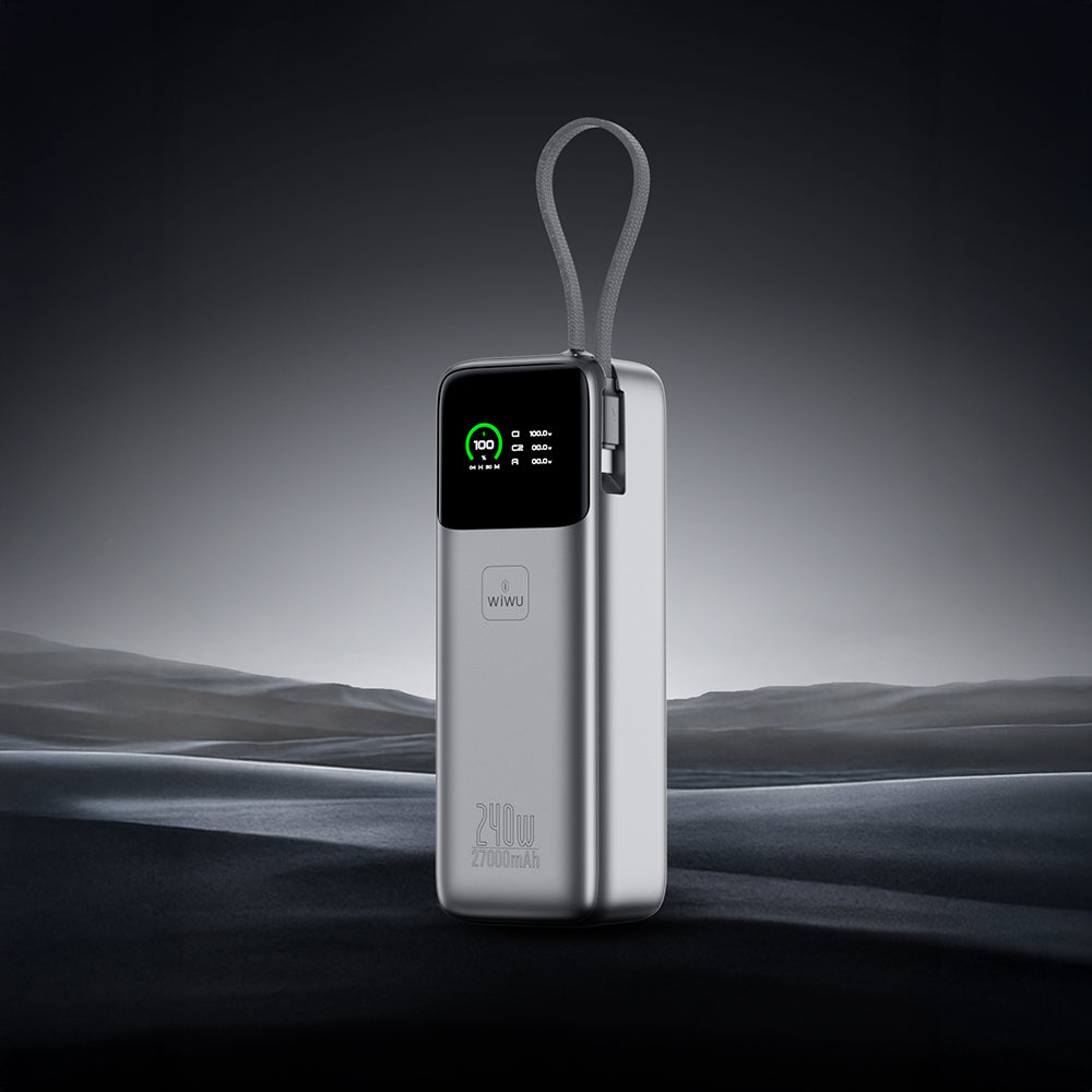Wiwu PM-201 Power Mega Serisi Type-C Çıkışlı Taşınabilir Powerbank PD 240W 27000mAh Gümüş