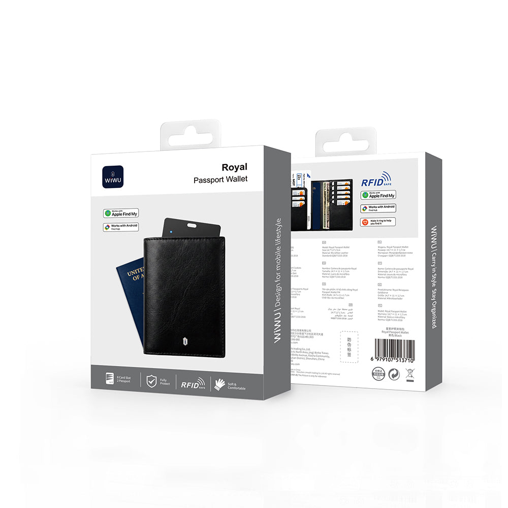 Wiwu Royal Passport Wallet Android ve iOS Cihazlar için RFID Özellikli PU Deri Cüzdan Siyah