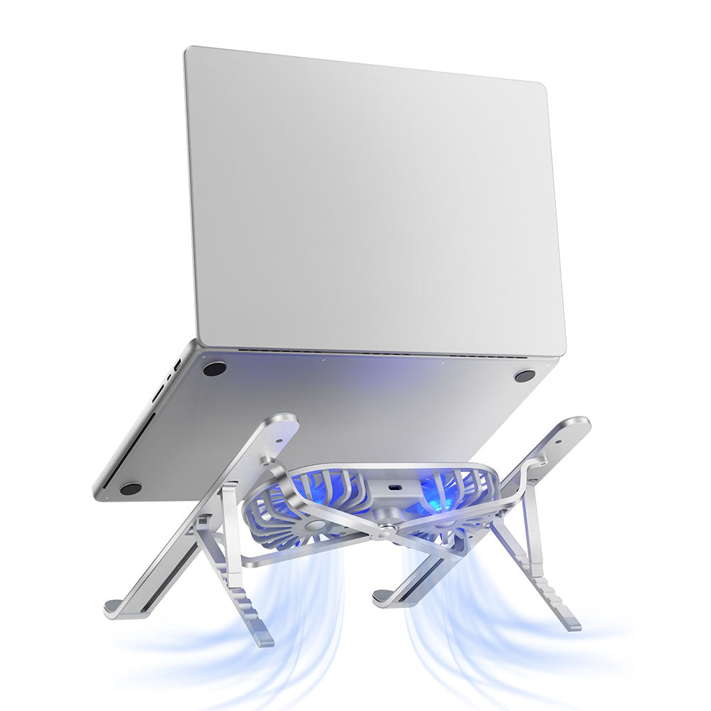 Wiwu S400 Pro Çift Fanlı Işıklı Katlanabilir Ayarlanabilir Laptop Standı 5W 3000RPM Gümüş