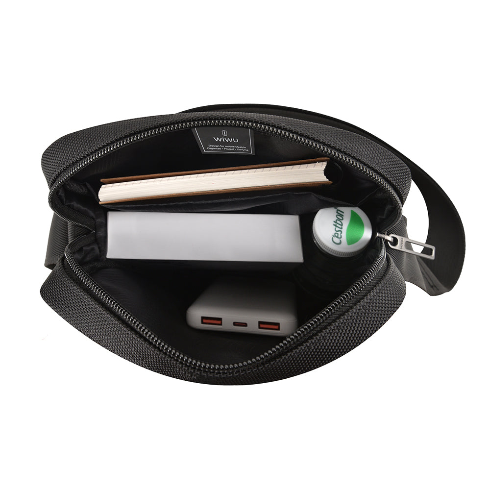 Wiwu Salem Serisi Sling Su Geçirmez Polyester Kumaş Çapraz Askılı Vücut Çantası Siyah