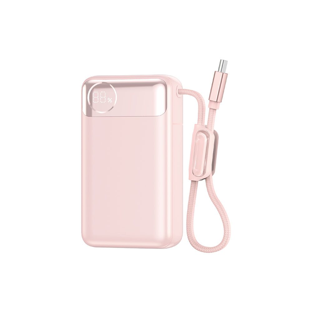 Wiwu T132 Power Plus Serisi Type-C Kablolu PD Powerbank 65W 12000mAh Pembe