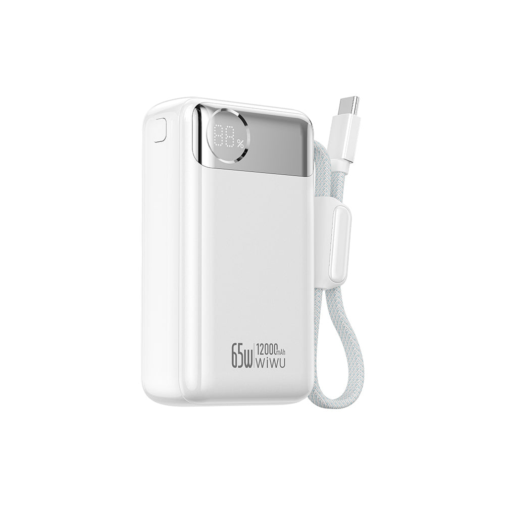 Wiwu T132 Power Plus Serisi Type-C Kablolu PD Powerbank 65W 12000mAh Beyaz