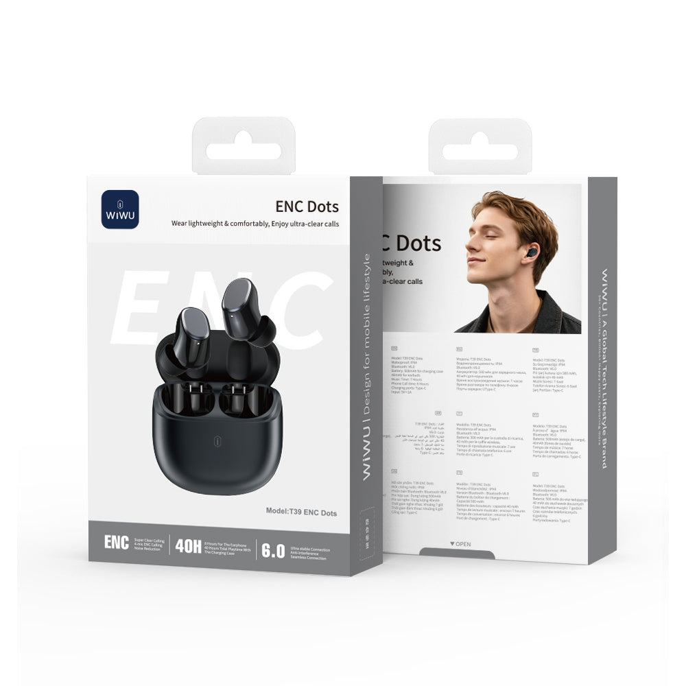 Wiwu T39 ENC Teknolojili Suya Dayanıklı Kulak İçi Bluetooth Kulaklık v6.0 Siyah