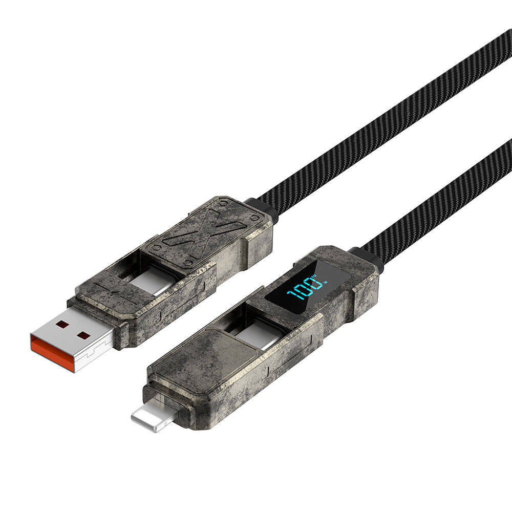 Wiwu Wi-C039 Titan Serisi 4in1 A+C to C+L LED Dijital Göstergeli Şarj ve Data Kablosu 15cm Titanyum