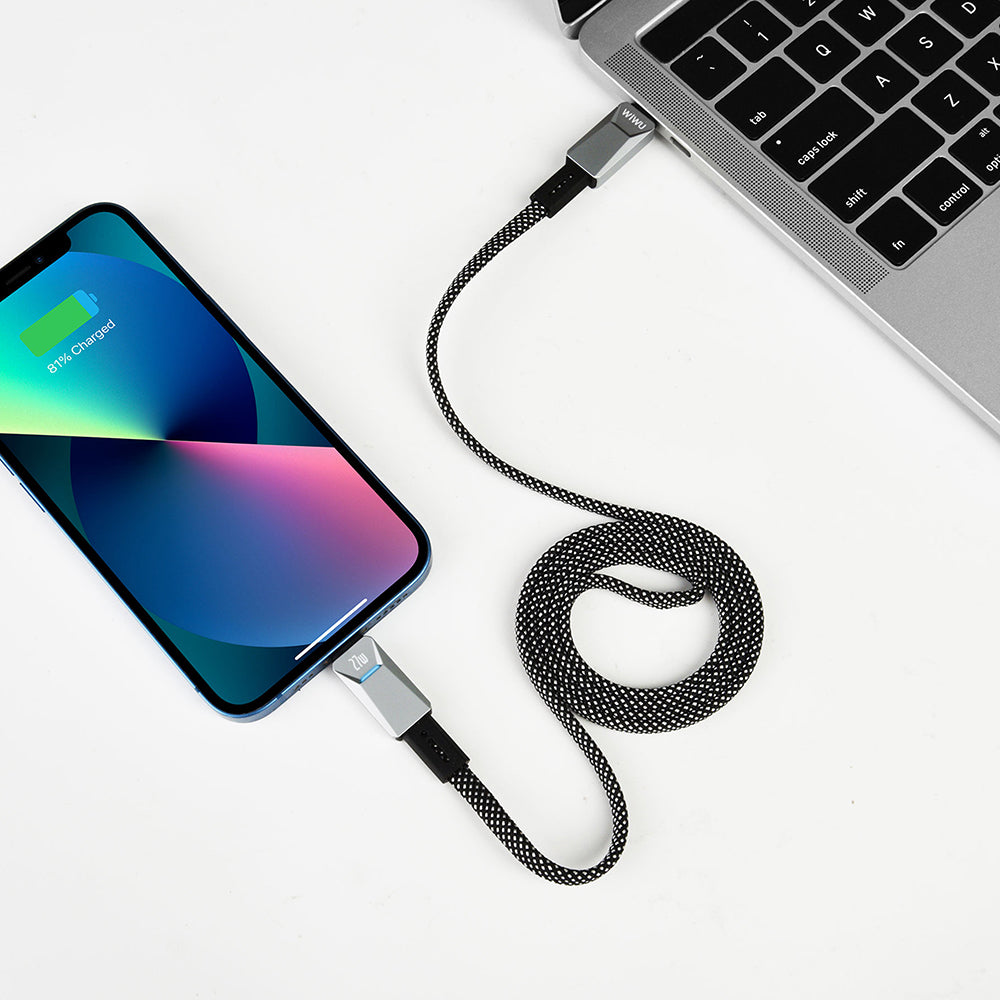 Wiwu Wi-C077 Cyberlink Serisi Type-C to Lightning Hızlı Şarj Özellikli Data ve Şarj Kablosu 27W 1M Gümüş
