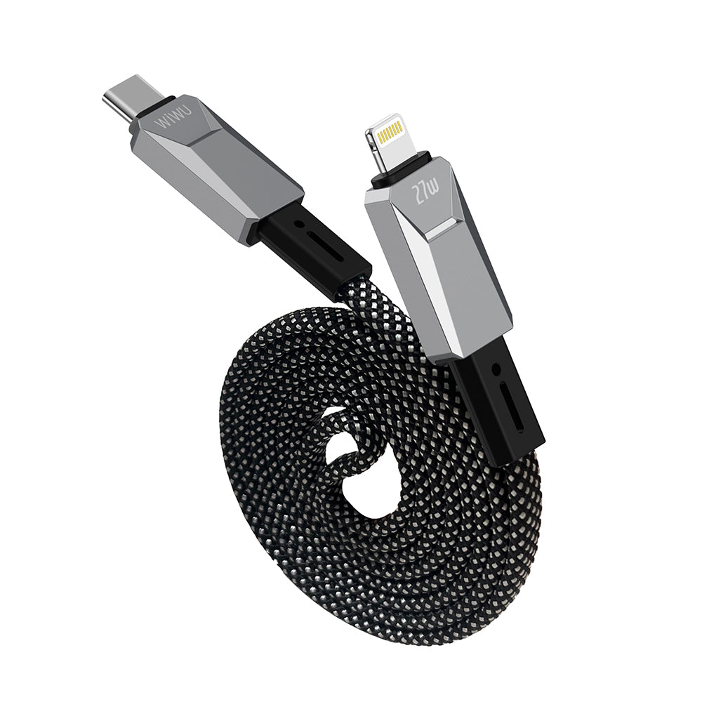 Wiwu Wi-C077 Cyberlink Serisi Type-C to Lightning Hızlı Şarj Özellikli Data ve Şarj Kablosu 27W 1M Gümüş