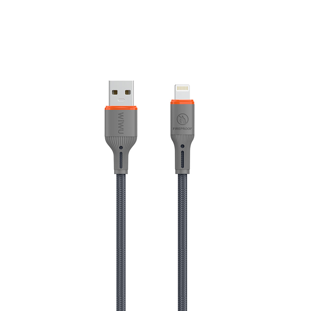 Wiwu Wi-C095 FlameGuard Serisi USB-A to Lightning Data ve Şarj Kablosu 1.2M Gri