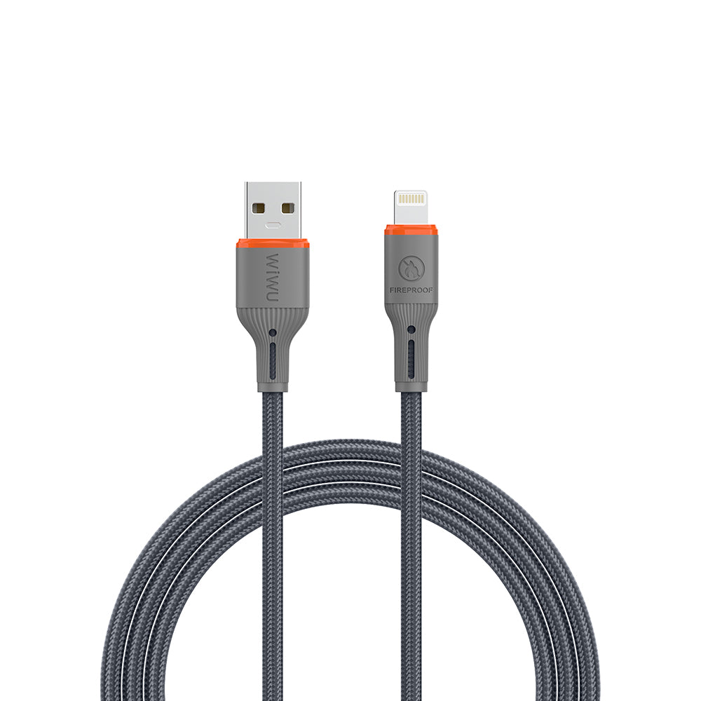 Wiwu Wi-C095 FlameGuard Serisi USB-A to Lightning Data ve Şarj Kablosu 1.2M Gri