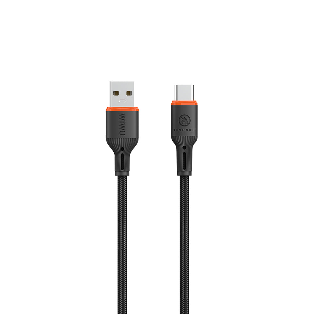 Wiwu Wi-C096 Flame Guard Serisi USB-A to Type-C Hızlı Şarj Özellikli Data ve Şarj Kablosu 1.2M Gri
