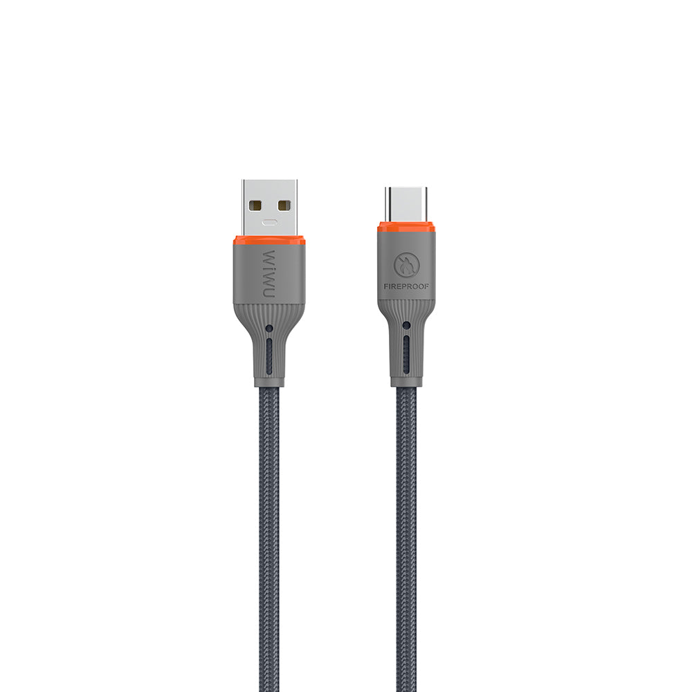 Wiwu Wi-C096 Flame Guard Serisi USB-A to Type-C Hızlı Şarj Özellikli Data ve Şarj Kablosu 1.2M Gri
