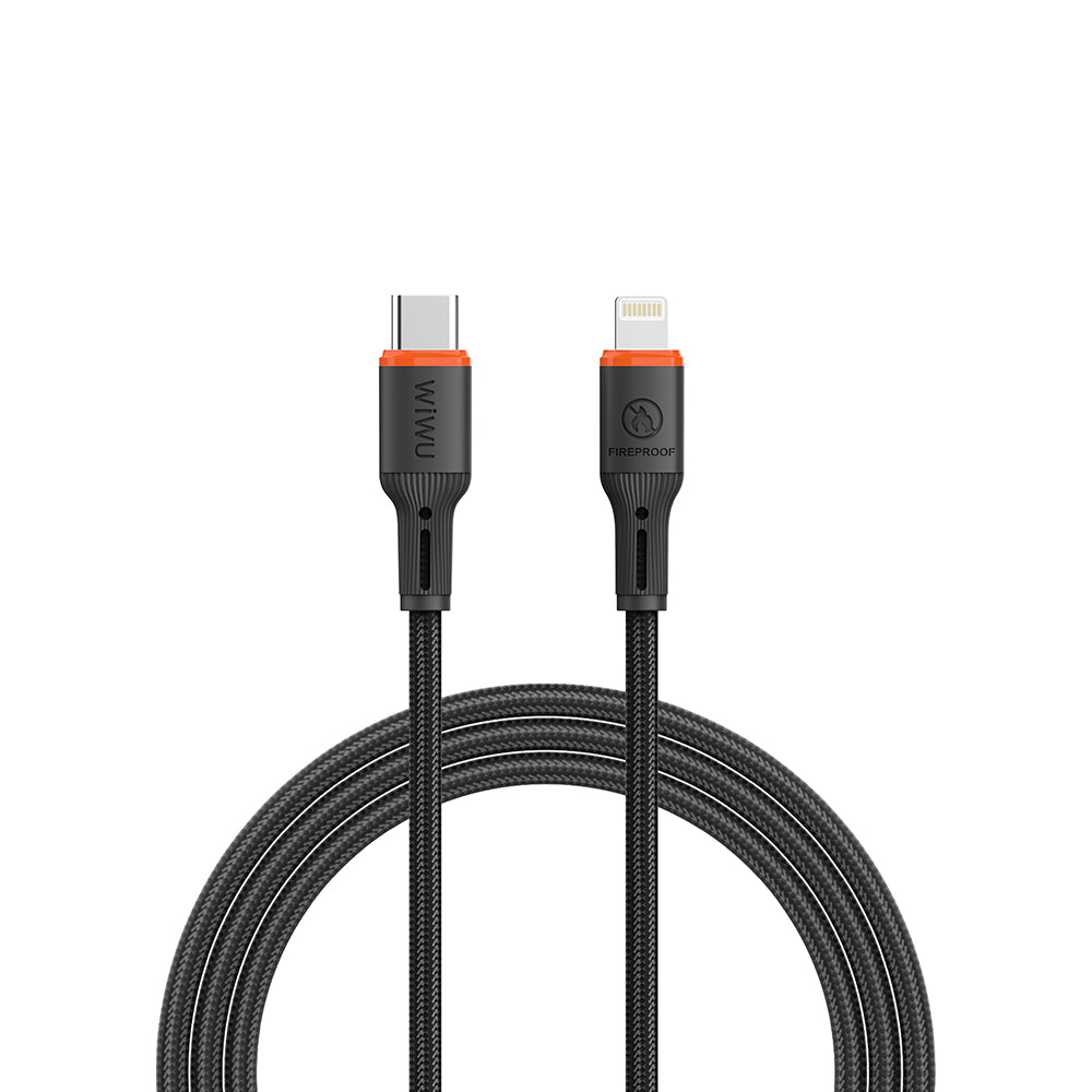 Wiwu Wi-C097 FlameGuard Serisi Type-C to Lightning Data ve Şarj Kablosu 27W 1.2M Siyah