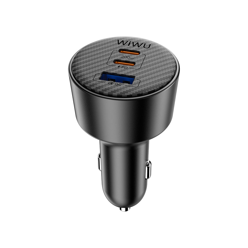 Wiwu Wi-CC026 Hızlı Şarj Özellikli PD Type-C + USB-A Portlu Aramid Fiber Araç Şarj Aleti 200W Siyah