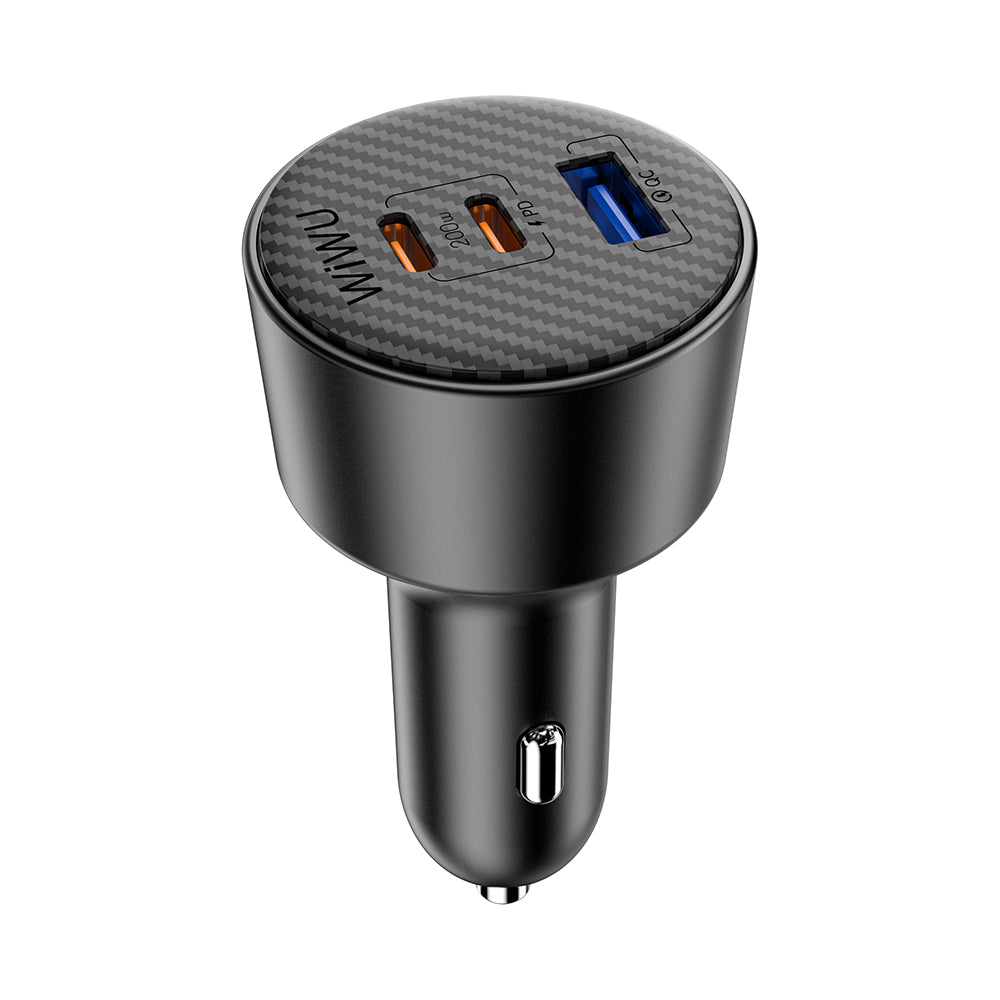 Wiwu Wi-CC026 Hızlı Şarj Özellikli PD Type-C + USB-A Portlu Aramid Fiber Araç Şarj Aleti 200W Siyah