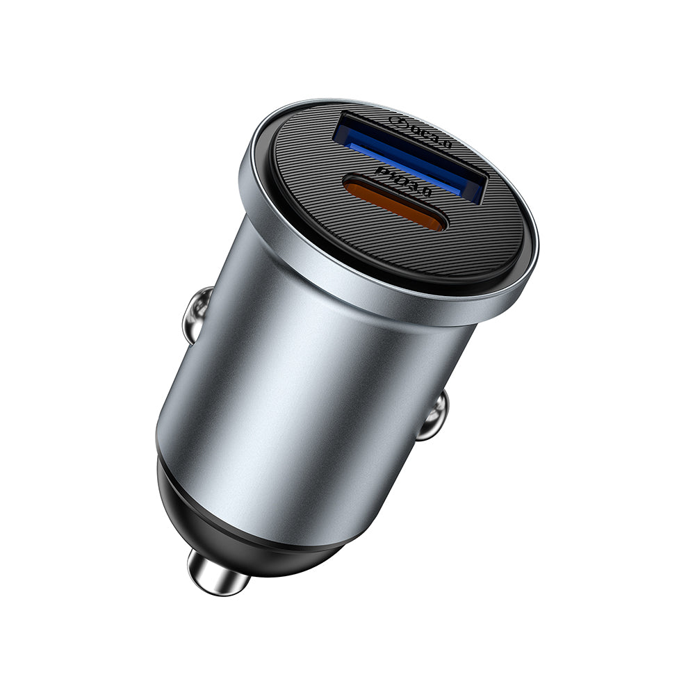 Wiwu Wi-CC030 Nano Lite Serisi Type-C + USB-A Hızlı Şarj Özellikli Akım Korumalı Araç Şarj Aleti PD ve QC3.0 35W Gri