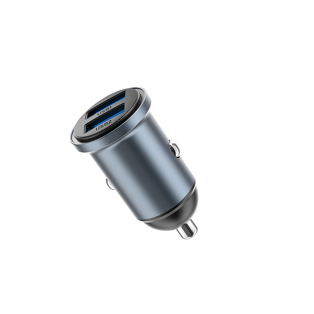 Wiwu Wi-CC031 Nano Lite Serisi Dual USB-A Hızlı Şarj Özellikli Araç Şarj Aleti PD 12W Gri